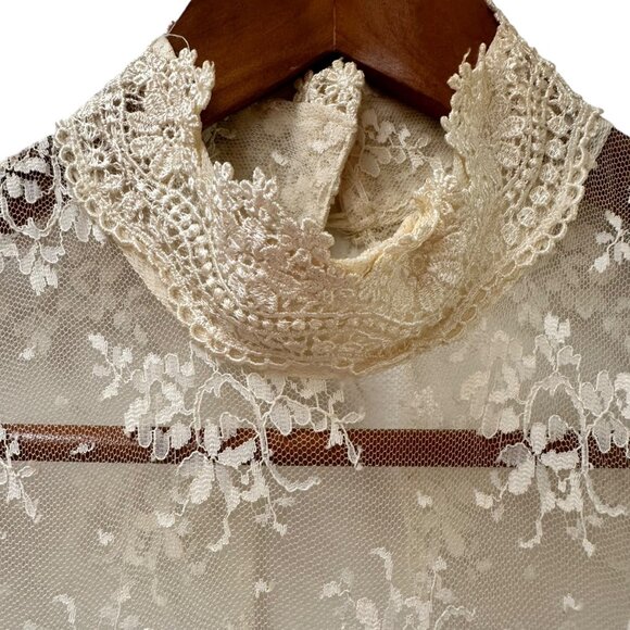 Vintage Jessica McClintock Ivory Lace High-Neck Maxi Dress Tiered Hem Size 10 - Picture 5 of 10